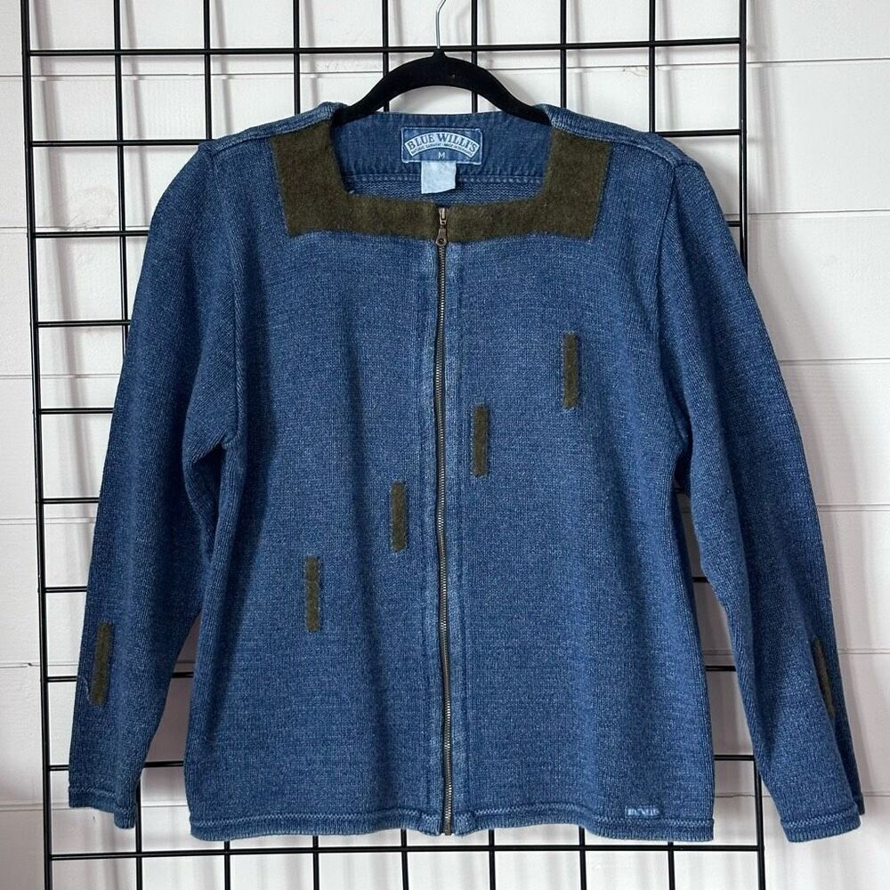 VTG Blue Willi's Knitted Chambray Sweater Jacket Womens M Blue Grandma‎ Core